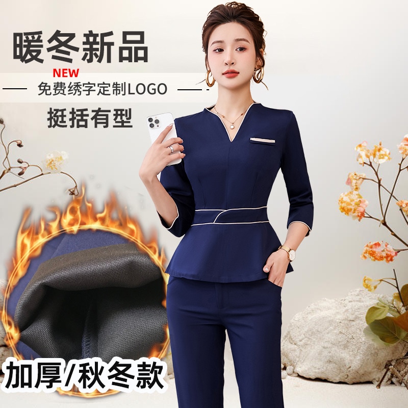 女性用秋冬厚手美容師作業服高度な皮膚管理医療フットバスとペディキュア美容院技術者服