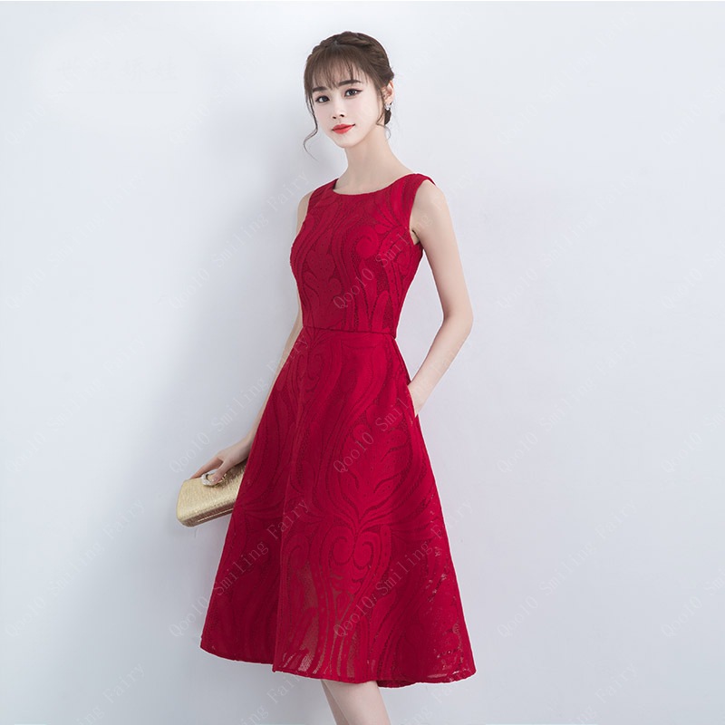 【新品追加】敬酒服2025春夏新韓国式修身宴会イブニングドレスワインレッドリターンドレスミディアム-93