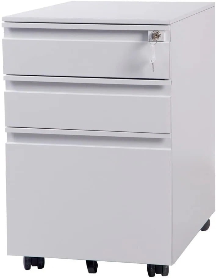 【国内出荷 - 3日配達】サイドワゴン 3段オールロック 幅390×奥行450×高さ600mm スチール製 ペントレー シリンダー錠 完全完成品 組立て不要