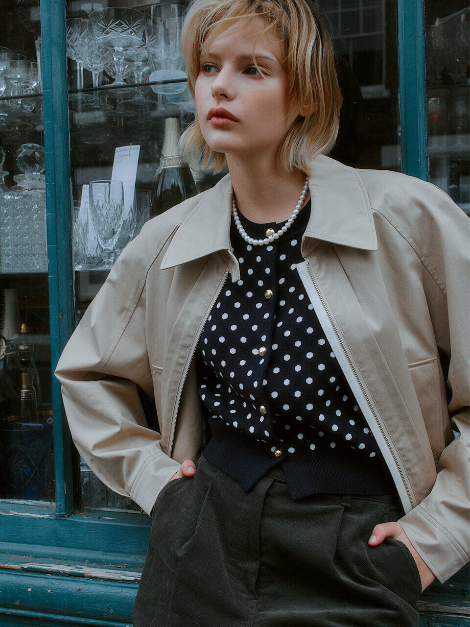 エーティーコーナードットジャカードカーディガンネイビー (AESW3F002N2)