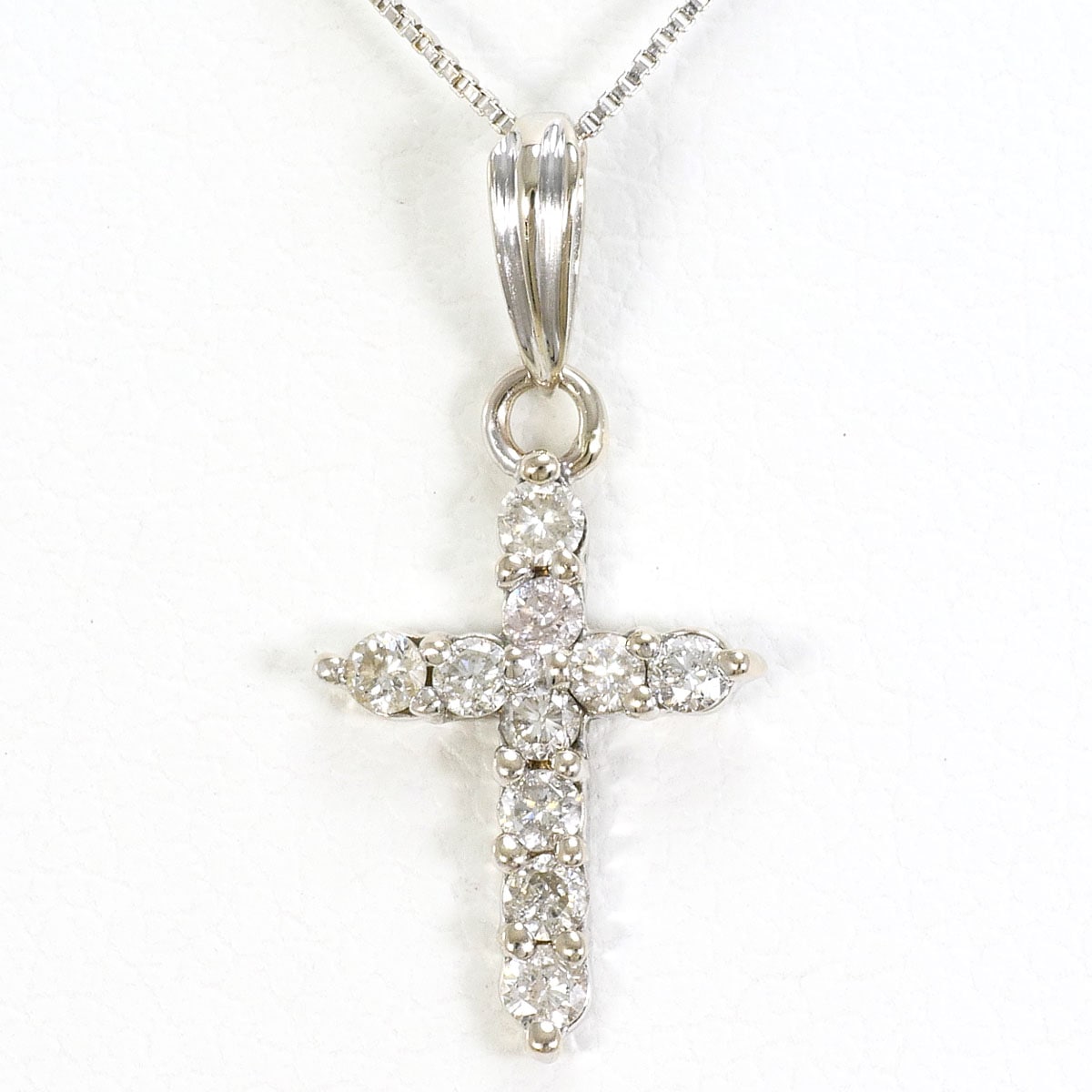 K14 14金 WG ホワイトゴールド ネックレス ダイヤモンド 0.15ct 総重量約1.0g 約46cm 中古