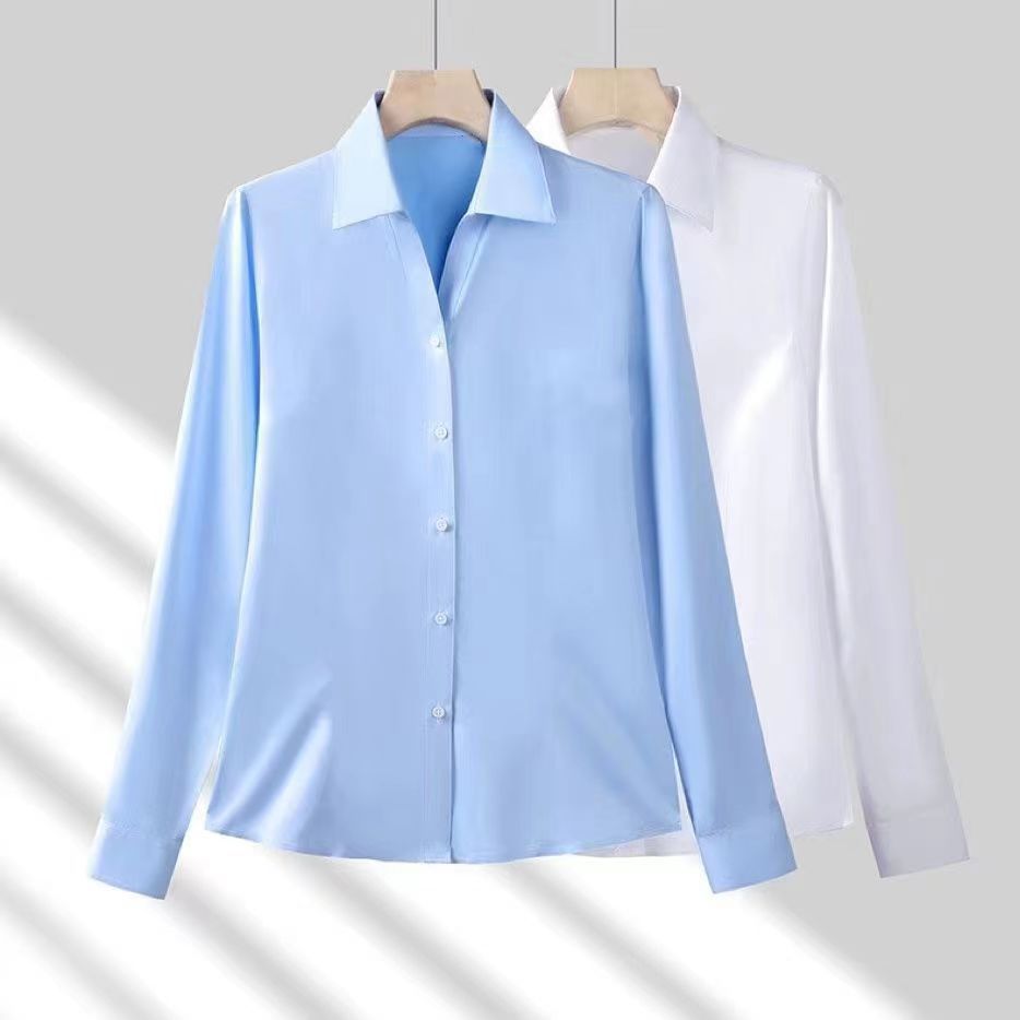 【1つ買うと10つ無料】女性用のプロの白いシャツ長袖スタイルのスリムな女性のシャツのスリムな作業服は量が大きい