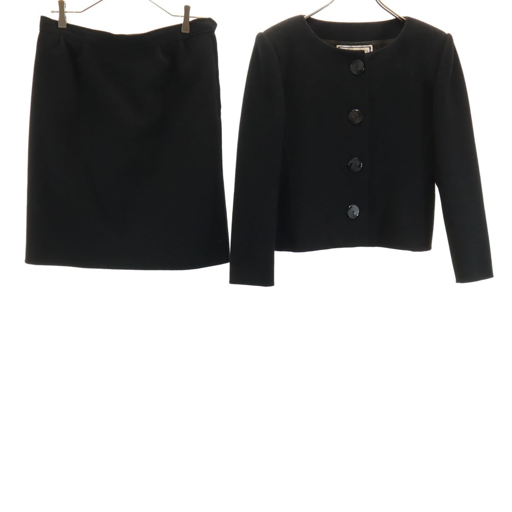 90s オールド ソフトメルトン ノーカラージャケット 上下セットアップ M ブラック メンズ