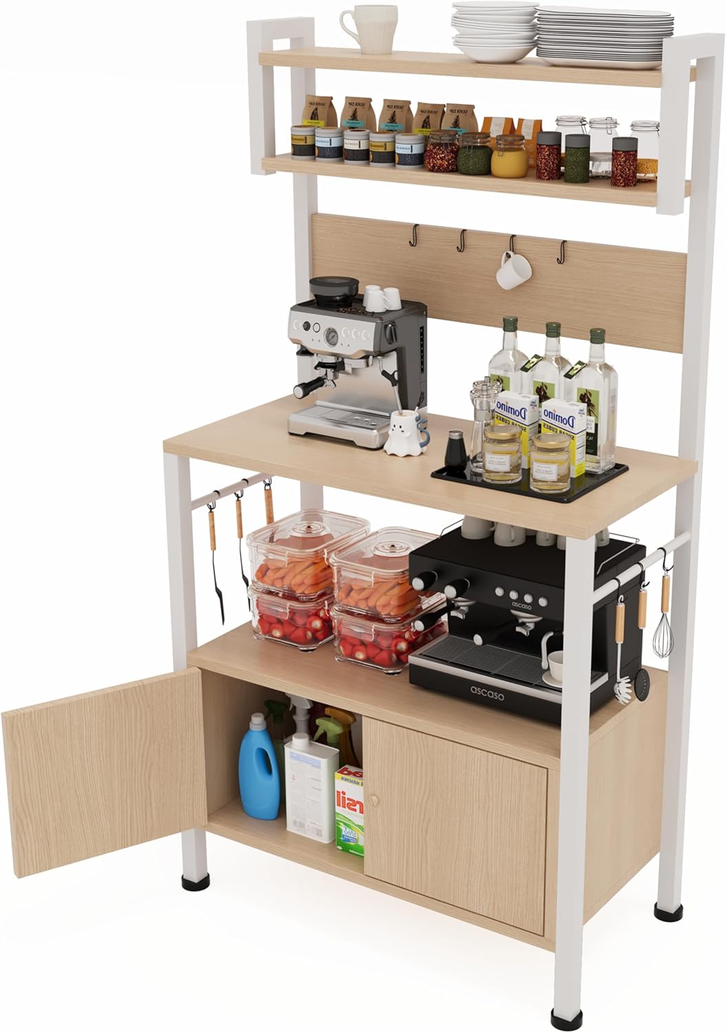 ZXD レンジラック 幅60レンジ台 5階物置戸棚付き扉 電子レンジラック 大型レンジ対応キッチン ライトイエロー