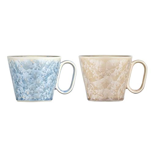Wired Beans(ワイヤードビーンズ) 生涯を添い遂げるマグ 京焼 花結晶 ペアセット マグカップ コーヒーカップ 240ml ペアマグ ギフトボックス入り (ベージュ・銀藤)