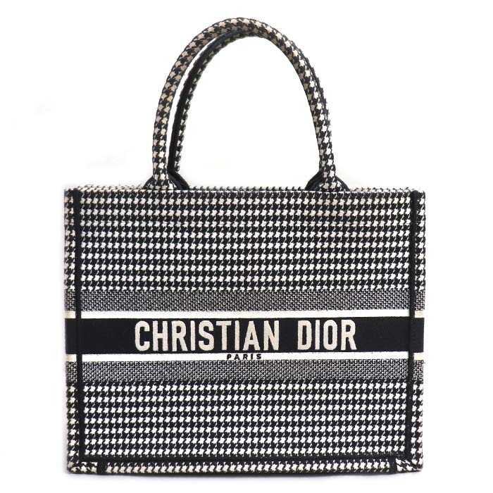 Dior ディオール ブックトート ミディアム トートバッグ ホワイト/ブラック M1296ZTQT_M911 千鳥格子 レディース 中古