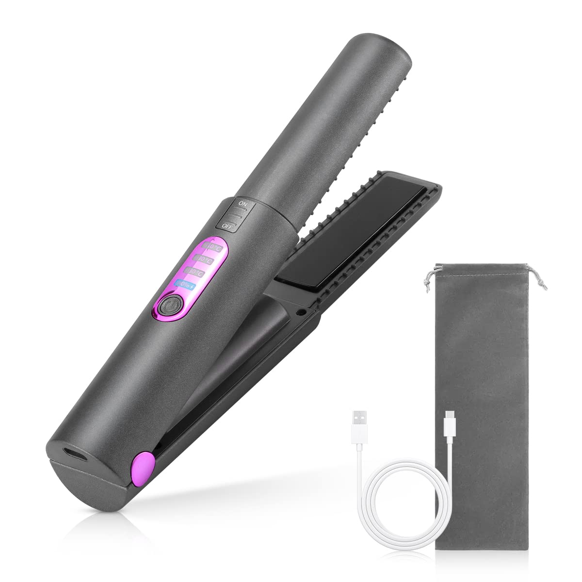 Peipai コードレスヘアアイロン type-c充電式ストレートヘアアイロン コードレス ミニ ストレート カール 2way 3段階温度調整 MAX200℃ コードレス ヘアケア 自動オフ機能 プレ
