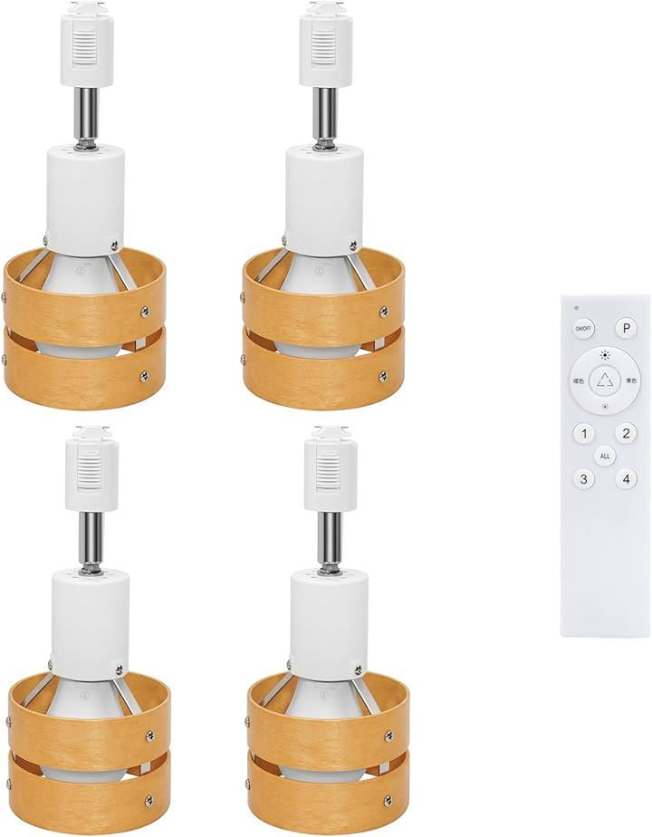 レールライト 木製の円 ダクトレール用スポットライト E26口金 角度調節可能 調光調色 リモコン対応 ロック機構により脱落を防止 簡単なインストール(白-調光の電球, 4個入り)