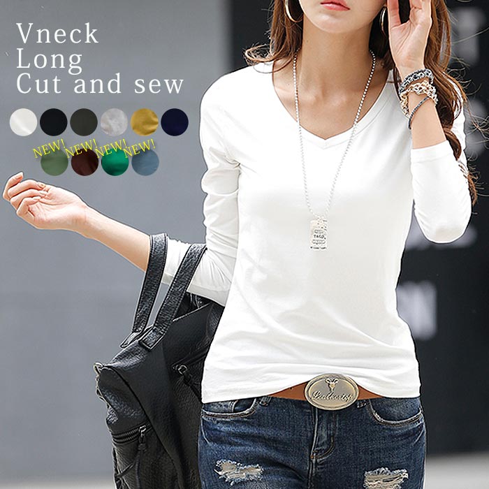 でネック ロン カットソー レイヤード レディース シャツ 長袖 無地 (ゆうパケット)^^