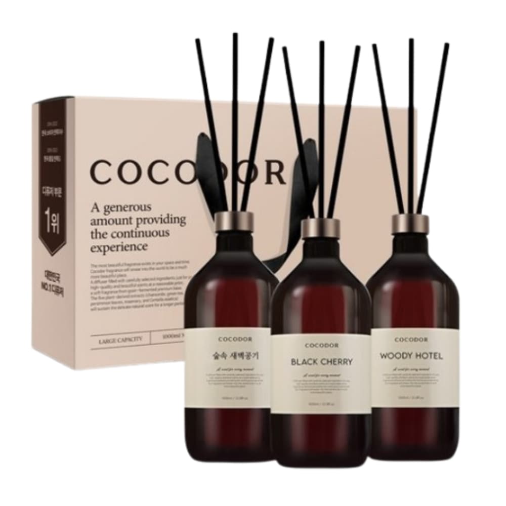 プレミアムディフューザー 1000mL×3本セット (ブラックチェリー+フォレストブリーズ+ウッディホテル) 高級ルームフレグランス 韓国人気おしゃれなインテリアにも合うギフトにおすすめ