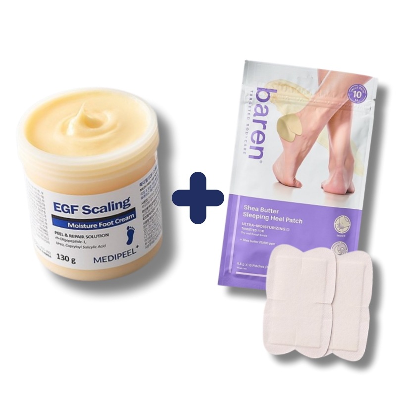 [ かかとケア セット ] メディフィル EGF スケーリング モイスチャー フットクリーム 1個（130g） + バレンシアバター スリーピングヒルパッチ 1セット（0.5g×10個入り）