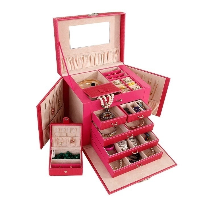 即納ありジュエリー収納ボックス ジュエリーケース レザー 5段 左右大容量収納可能 レザージュエリー収納ケース アクセサリーボックス 宝石箱 化粧BOX 上品 可愛い SP01119