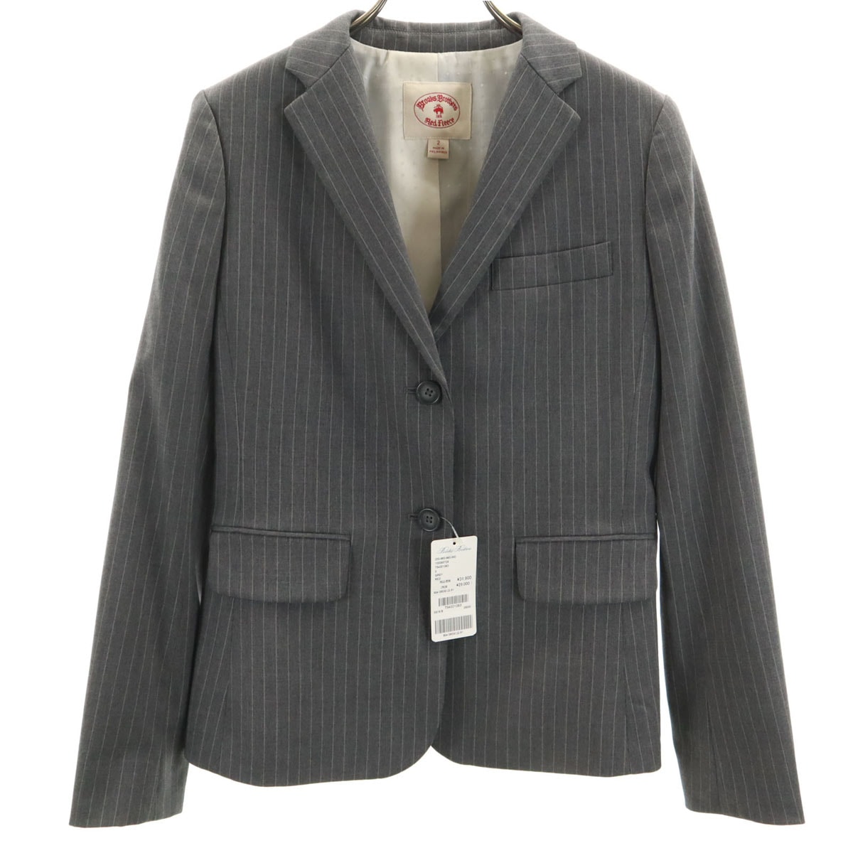 未使用 Brooks Brothers Red Fleece ブルックスブラザーズ レッドフリース スロライプ柄 テーラードジャケット 2 グレー レディース 古着
