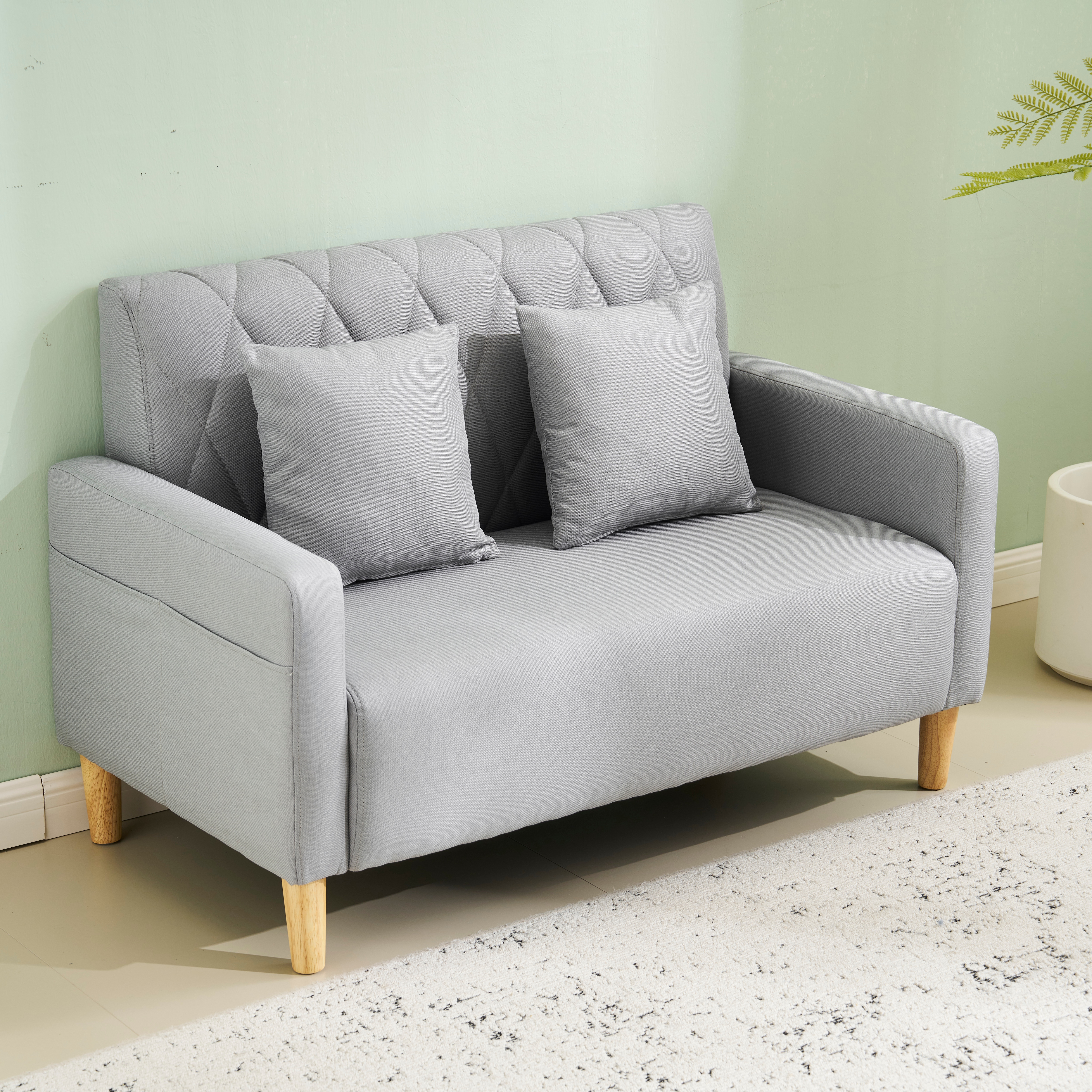 【国内発送】527ソファー 二人がけソファー 2人掛け 幅103cm 脚高さ13cm リビングソファ 肘付き ロボット掃除機も通れる かんたん組立 1人用にも おしゃれ かわいい 枕付き 取り外し可能