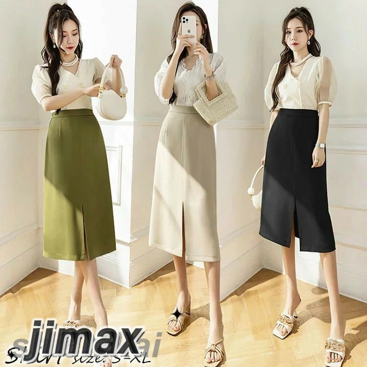 スカート ロング 春夏 aラインスカート 黒 タイトスカート レディース 40代 膝丈スリットスカート ハイウェストボトムス 大人 着痩せ 通勤OL オシャレ30代 可愛い 韓国風 大人 カジュアル