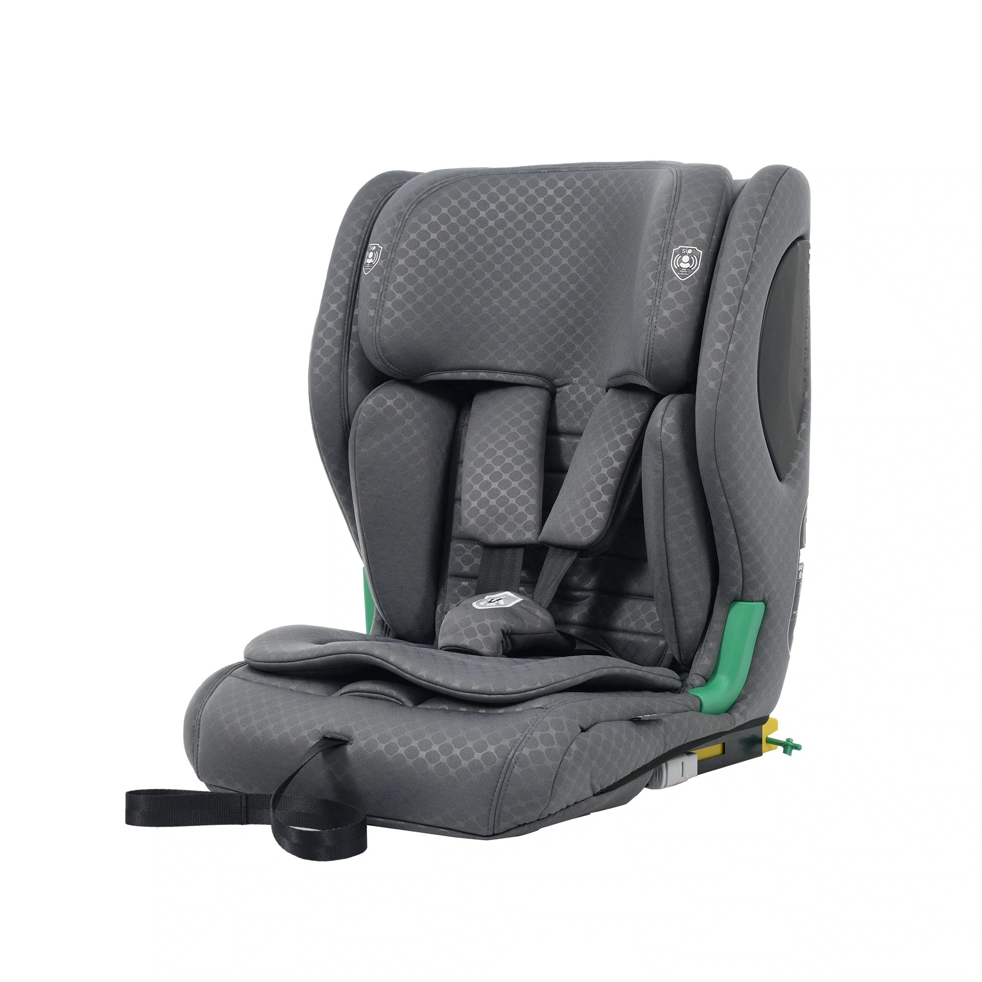 【ドリンクホルダー付き】チャイルドシート 折り畳み可能 ISOFIX 15か月-12歳 76～150cm 洗える 取付簡単 ジュニアシート Dark・グレー