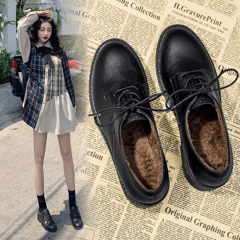 モカシン日系 ムートンブーツ 革靴 厚底靴 英伦風 裏起毛 百掛け フラットシューズ 本革 快適性596