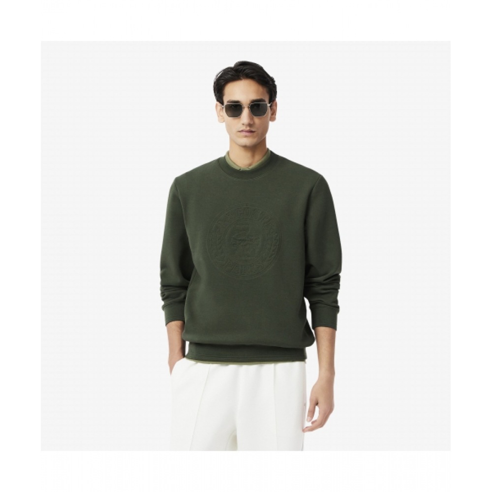LACOSTE メンズ シェドウ ビッグ グラフィック クルーネック スウェットシャツ [カーキ]