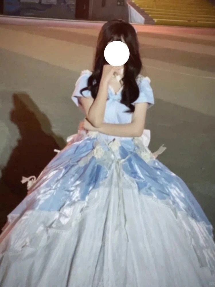 ローズギフトロリータ女性用ドレスブループリンセスドレス学生デイアダルトアート試験ボーカルミュージックホストワンピースドレスドレス