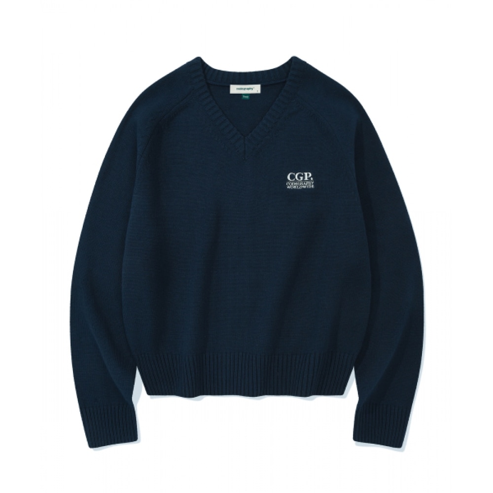 CODEGRY (レディース) ラグランVネックプルオーバーニット_ネイビー