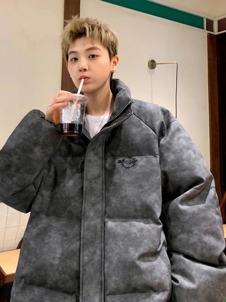 メンズ 中綿コートアウター ヒップホップアメリカンレトロpuレザーコットンコートメンズ冬ハンサムハイエンドダウンコットンコート 5,374円