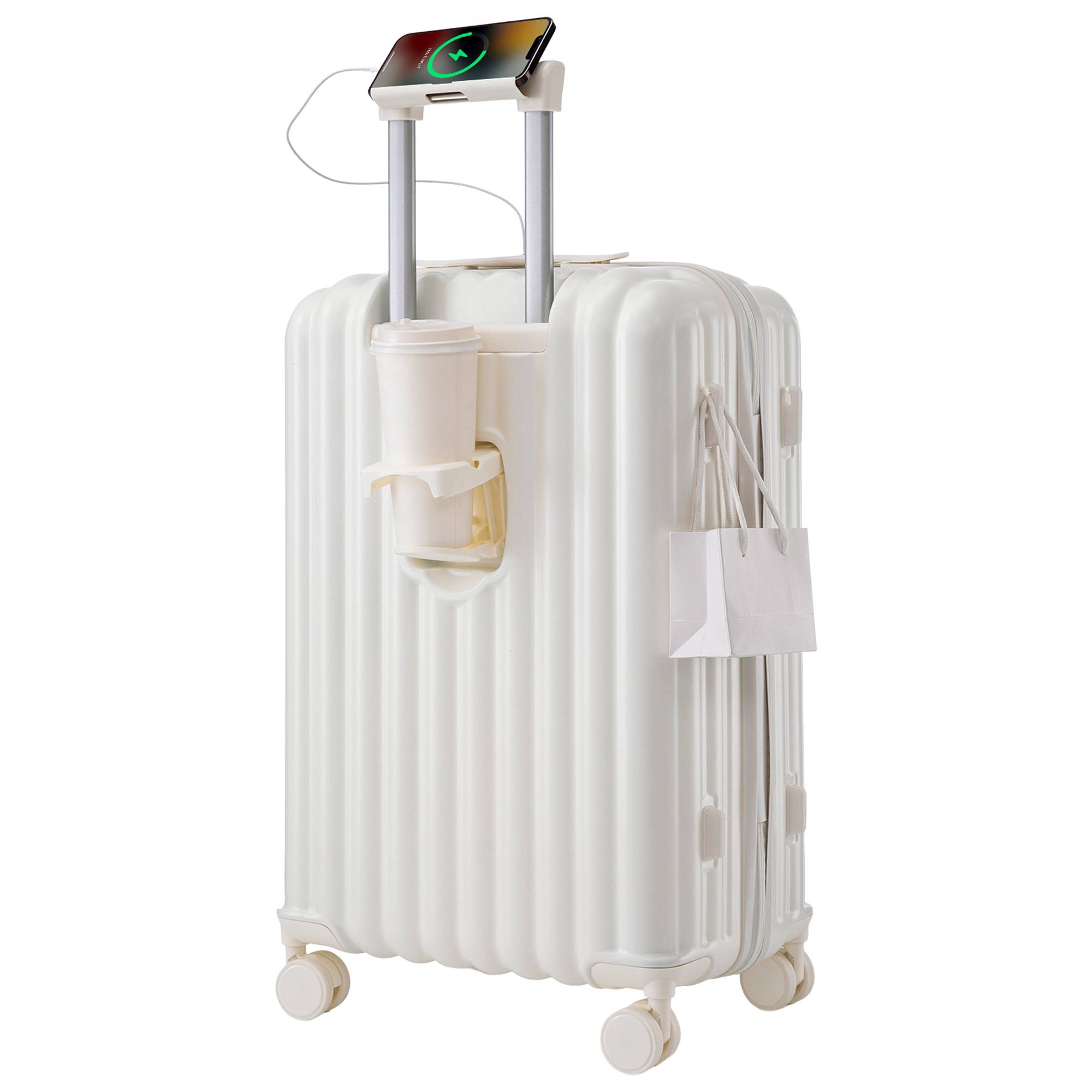 【2点購入で150OFF】【国内即発送】スーツケース キャリーバッグ キャリーケースwhite Lサイズ 小型 超軽量 ファスナー式 TSAロック搭載 フック機能付き 360度回転 旅行 おしゃれ 人