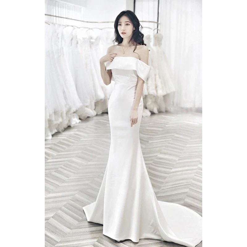 花嫁ロングドレス ロングドレス 結婚式ワンピース 白 結婚式 ウェディングドレス 気質 韓国ファッ