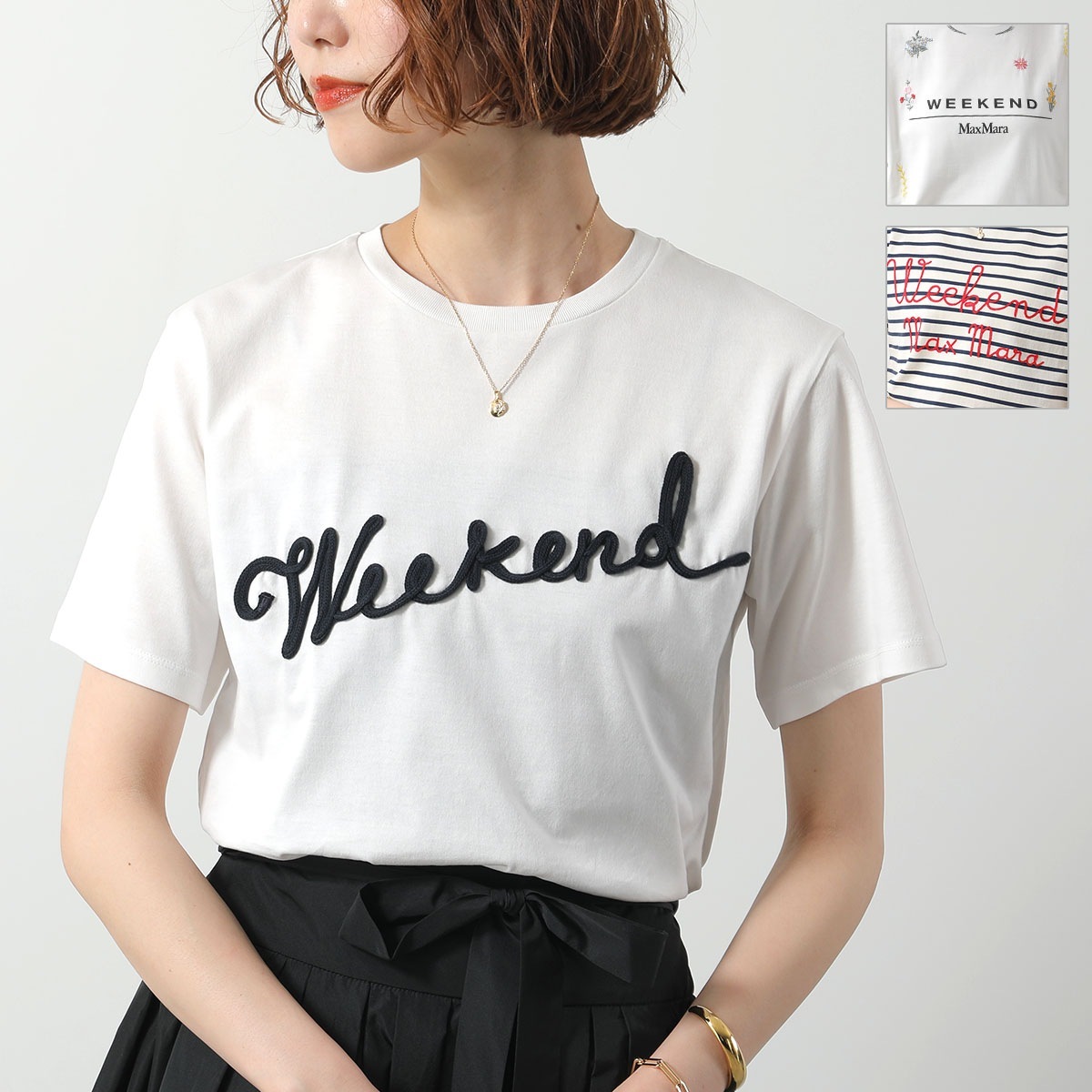 WEEKEND MAX MARA ウィークエンド マックスマーラ Tシャツ OLGA オルガ レディース 半袖 カットソー コットン ボーダー ロゴ 刺繍 カラー3色