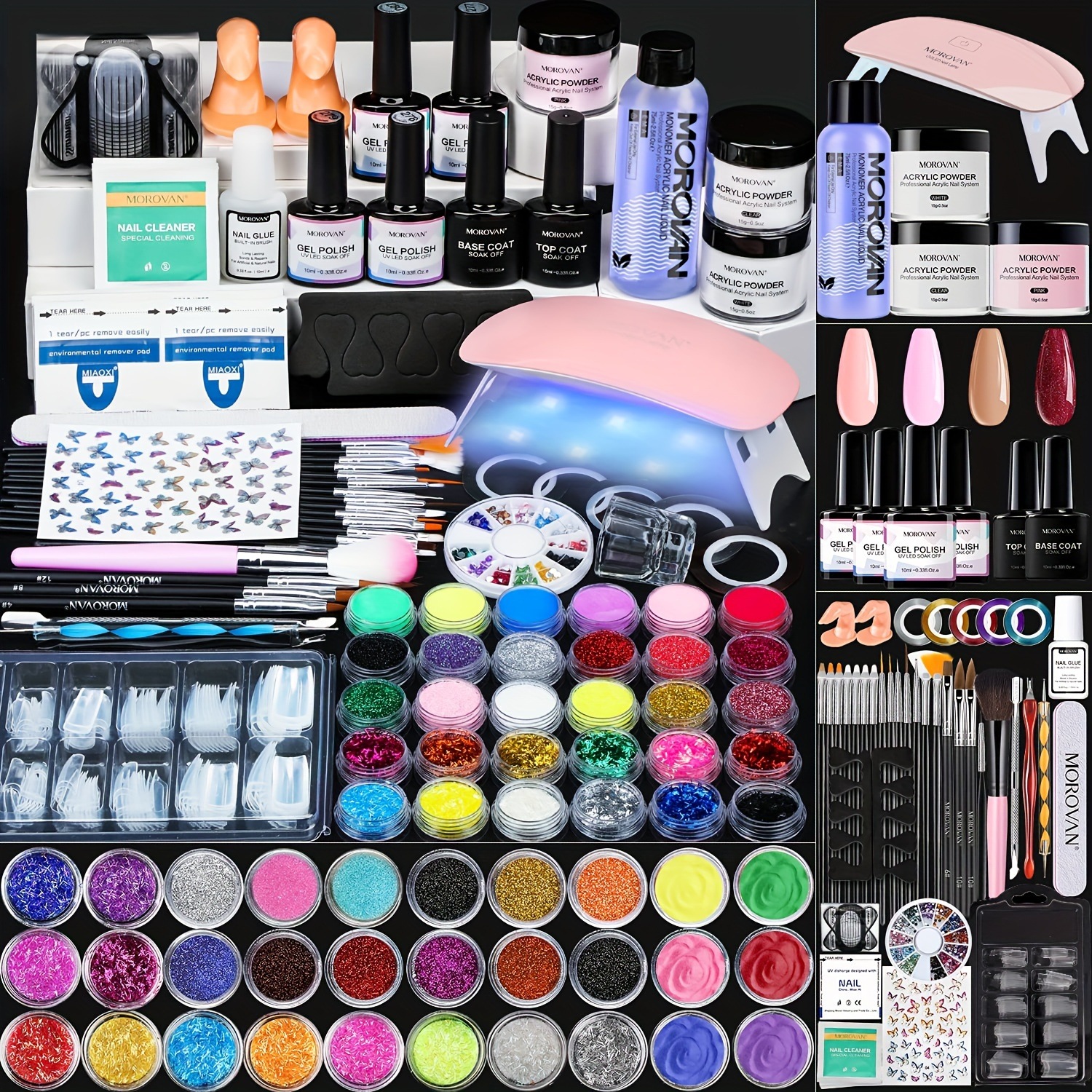 初心者のためのモラバン アクリルネイルキット - すべてのプロフェッショナル ゲルポリッシュ セットLED ランプグリッターパウダースターターサプライ完璧なマニキュア セットネイルアート サプライ