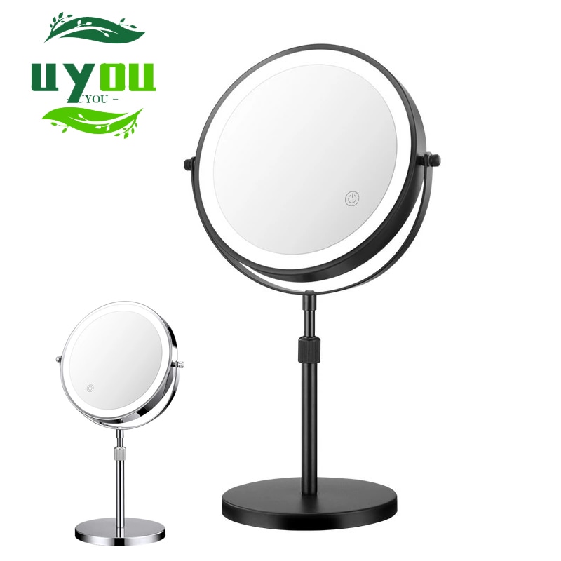女優ミラー ledライト付き 高さ調整 3倍5倍10倍 拡大鏡USB充電式 無段階調光 ８インチ画面 360度回転 両面ミラー おしゃれ 卓上鏡 ライト付き メイク鏡 卓上ミラー2カラー