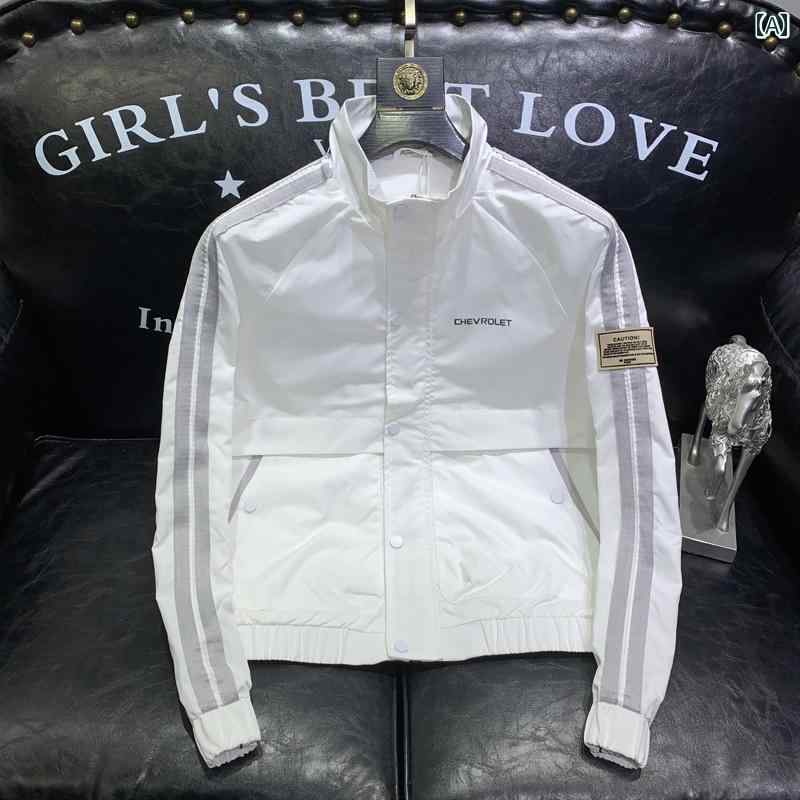 メンズ ファッション スタンドカラー ジャケット 春秋 韓国 スリム トレンド アメリカ 快適 ストライプ カジュアル ジャケット