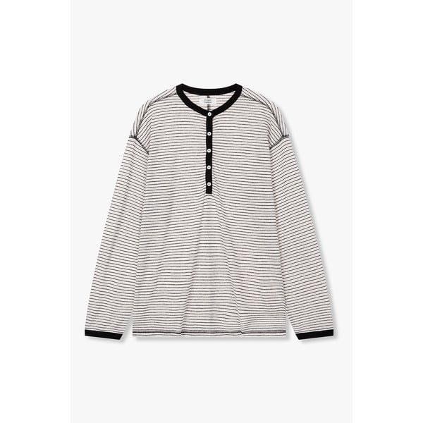ヘンリーネック ストライプ 長袖 Tシャツ(9106222221)