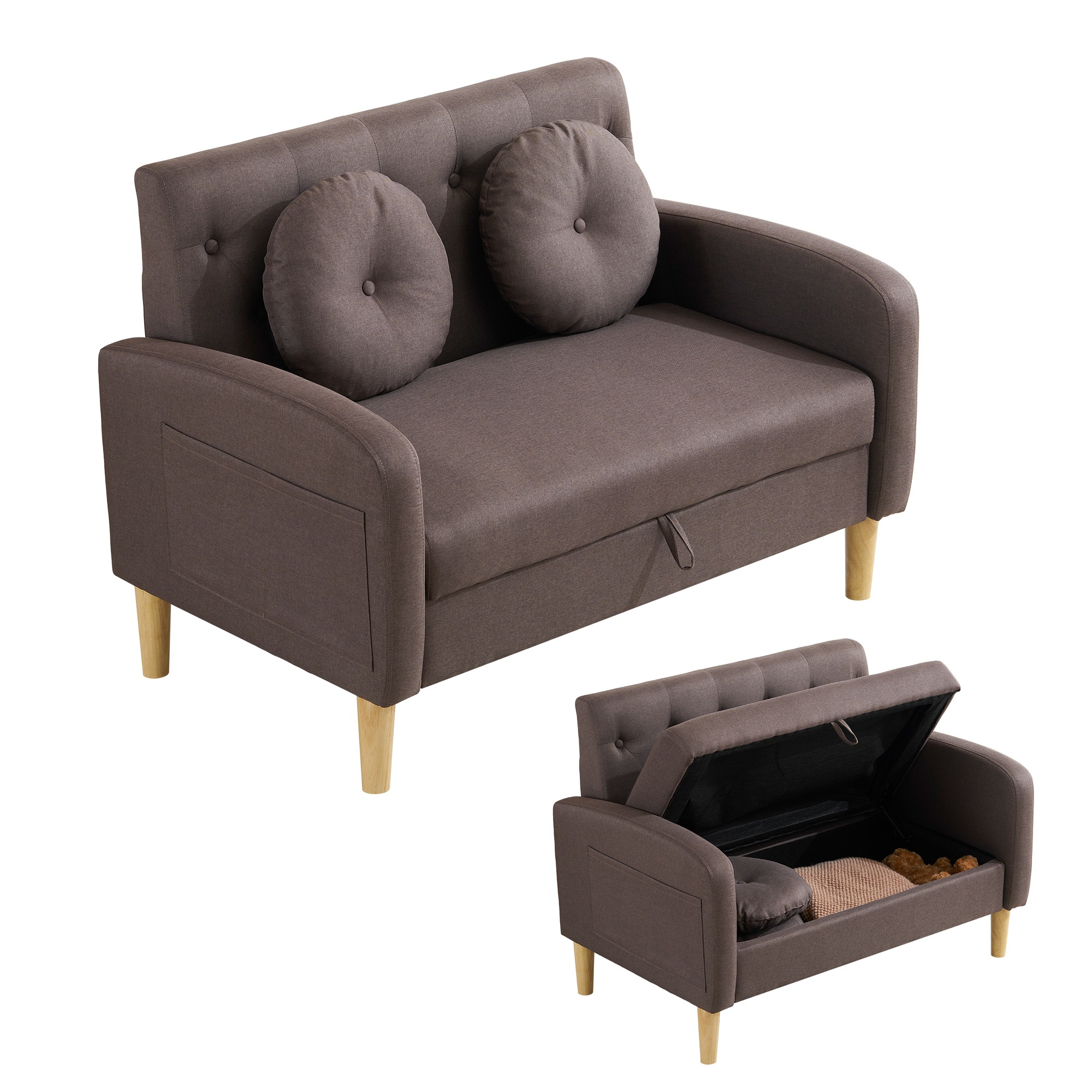 ソファ 2人掛け 収納機能 クッション2個付き ローソファ