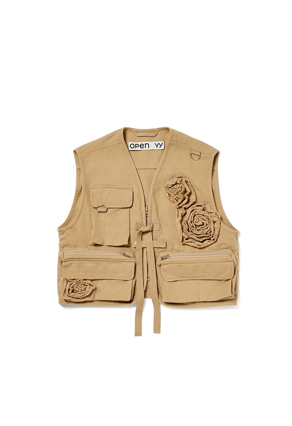 【OPEN Yy】 APPLIQUÉ CARGO VEST : BEIGE