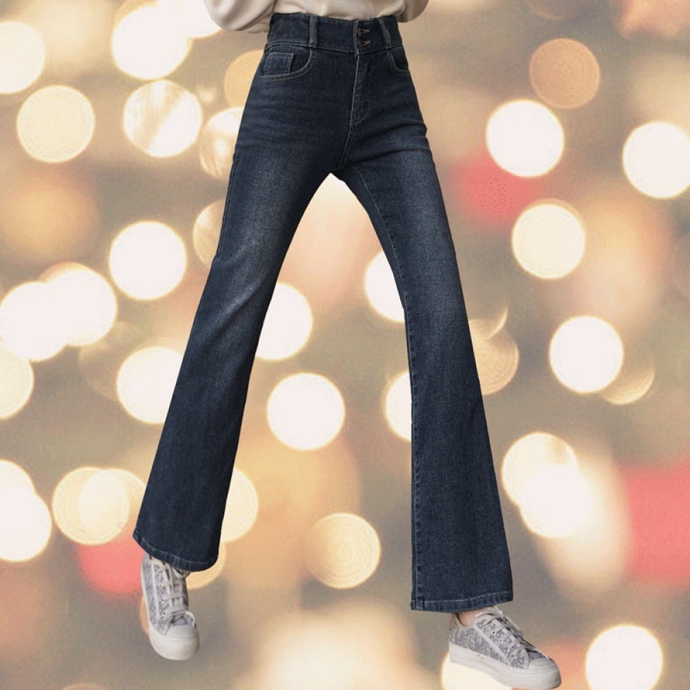 クリック&ファニー [起毛] ボタンカットボタンカットデニムパンツ [SMLXL]