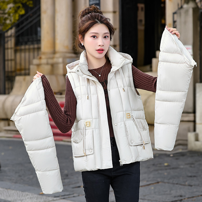 袖が取り外し可能な新しいダウン入りコットンベスト韓国風ショート丈ゆったりとしたフィット感2way着用秋冬に最適です