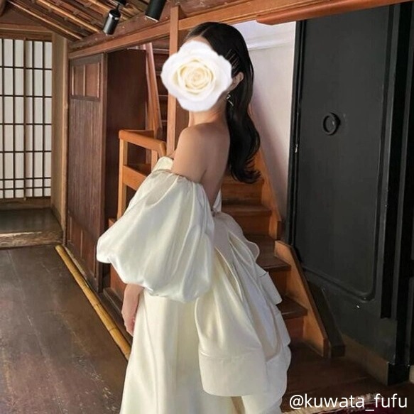 高級サテン ウエディングドレスアレンジ用取り外し袖 アイボリー ショルダーの付け袖 パフスリーブ 色オーダー可能 二の腕を隠せるお袖