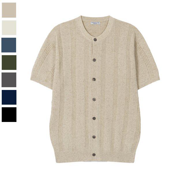 メンズブラフ リネン ラウンド 半袖カーディガン AS-CAH-Q031-オートミール