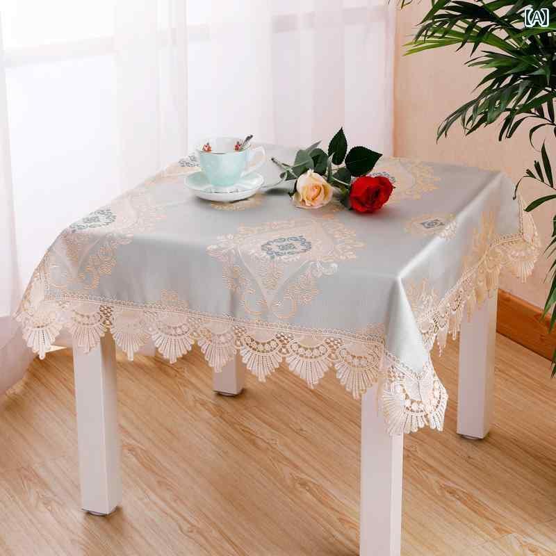 テーブルクロス 正方形 布 レース リビングルーム ダイニング ベッドサイド カバー 長方形 汚れ キズ防止 花柄 ドット 青 ピンク ベージュ