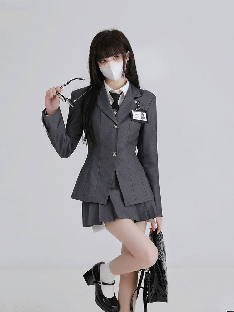 涼しく楽ちんセットアップアカデミア風スーツ春と秋のスーツシャツ制服レディース 韓国ファッション