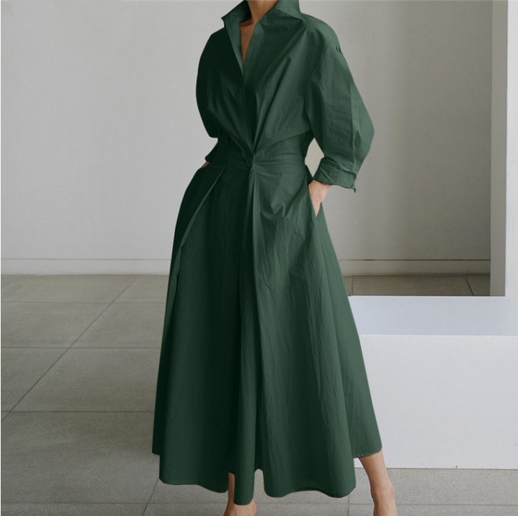 ドルマン袖ワンピース シャツワンピース Aラインロングワンピース スカート ワンピース オールインワン ロングスカート フレアスカート ロング ロング丈 7分丈 ミディアム丈 袖あり 長袖 7,880円