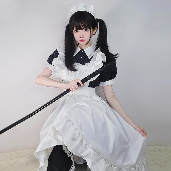 【急速出荷】高品質 メイド服 エプロン クラシック ロング ロリータ 3点セット 長袖 半袖 コスプレ メイドカフェ 制服 体型カバー ワンピース ロング丈 清楚 エレガント 着痩せ レディース ゴス