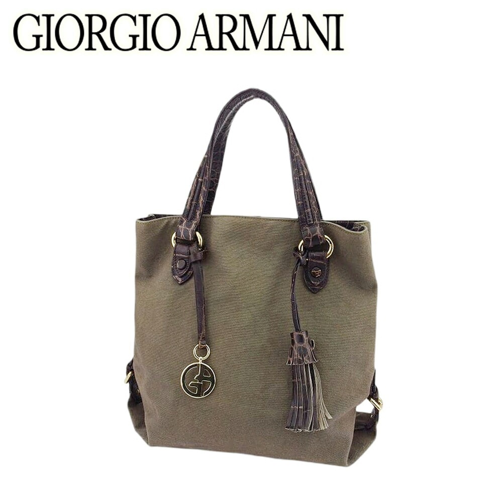 トートバッグ トート ハンド バッグ クロコ調コンビ レディース タッセル付き ブラウン ゴールド 中古