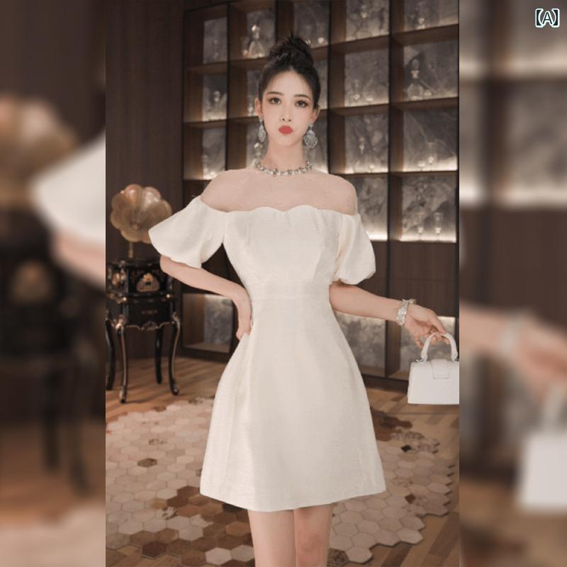 レディース　ドレス　ワンピース 駅 娘 白 月光 ドレス レディース 夏の 社交 パーティー 誕生日 小柄な ショート スカート