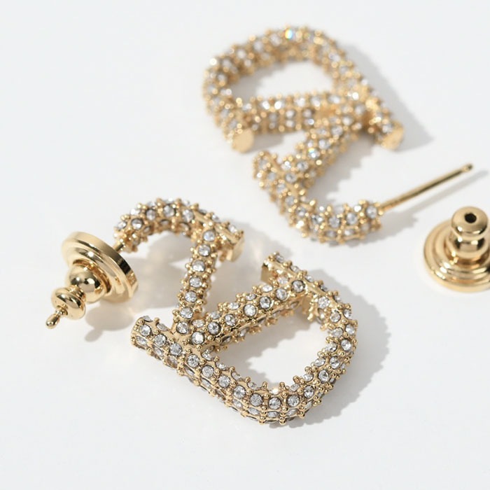 ピアス アクセサリー J0G73 YCW Vロゴメタル クリスタルピアス レディース 女性 シルバー ゴールド キャッチ式 Vロゴ 人気 おすすめ