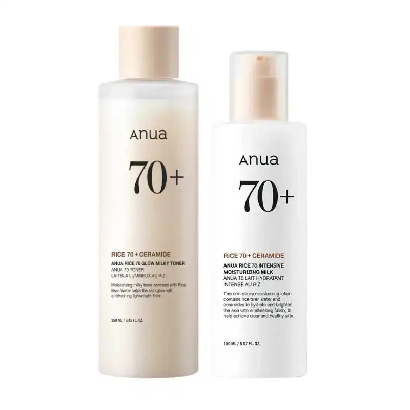 ライス 2種 セット(ミルキートナー250ml＋モイスチャーミルク150ml) / 韓国 人気 乾燥肌 敏感肌 セラミド 米ぬか 化粧水 乳液 スキンケアセット
