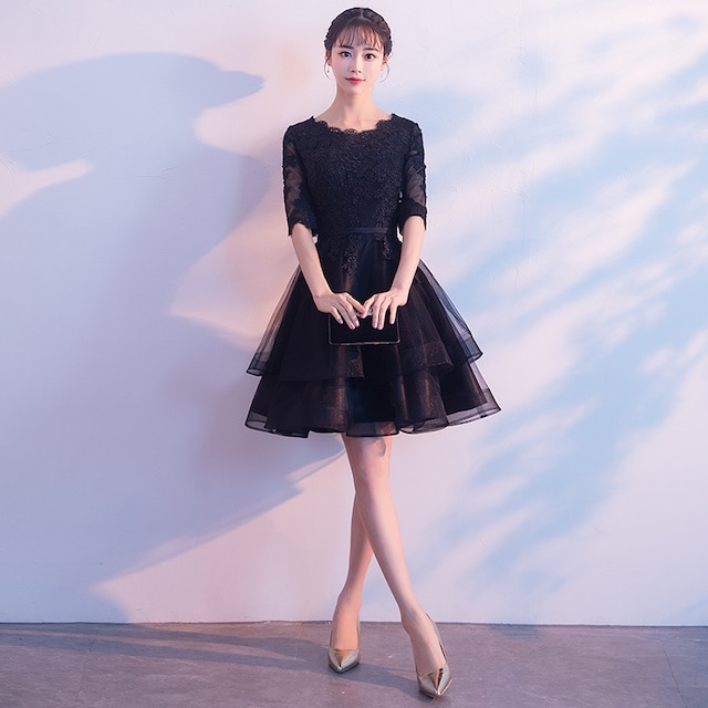 ティアード チュール ドレス レディース 大きいサイズ ミニ 袖あり 二次会 花嫁 結婚式 パーティー 無地 白