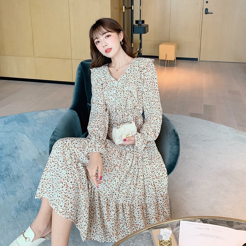 ワンピース レディース ワンピース 春 夏 長袖ワンピース きれいめワンピース シフォン オシャレ 通勤 結婚式 お出かけプリント・柄ワンピ