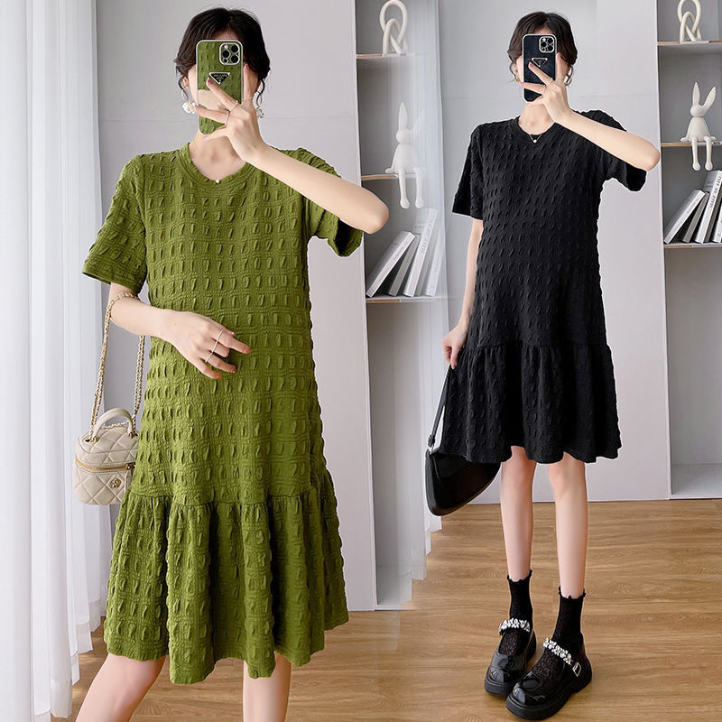 新しいマタニティサマーアイスシルクニットドレスファッショナブルでトレンディなママ痩身ファッショナブルで伸縮性のあるドレス