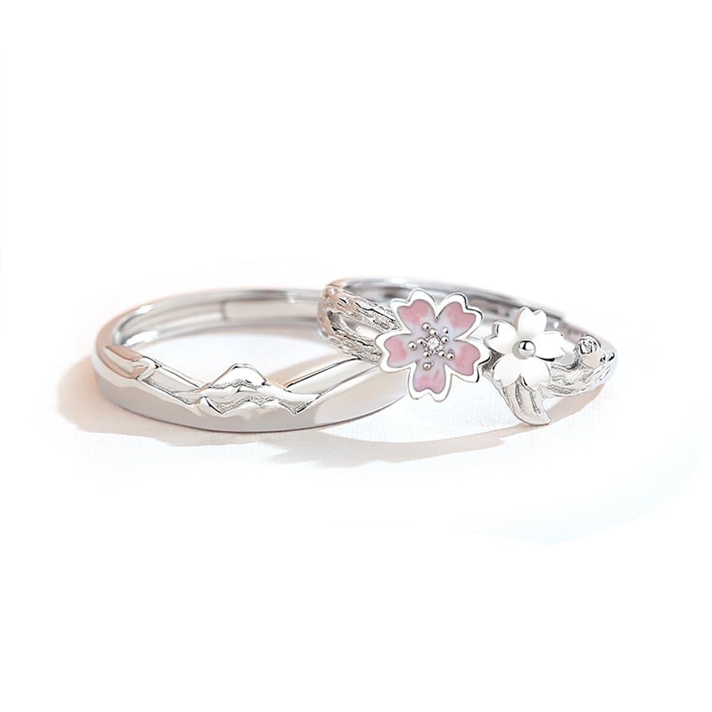 [K.L.Y] ペアリング カップル 人気 桜 指輪 シルバー925 ジルコニアCZ 富士山 結婚指輪 18K シルバー 婚約指輪 フリーサイズ 友達 恋人へ プレゼント 記念日 ジュエリー ギフト包